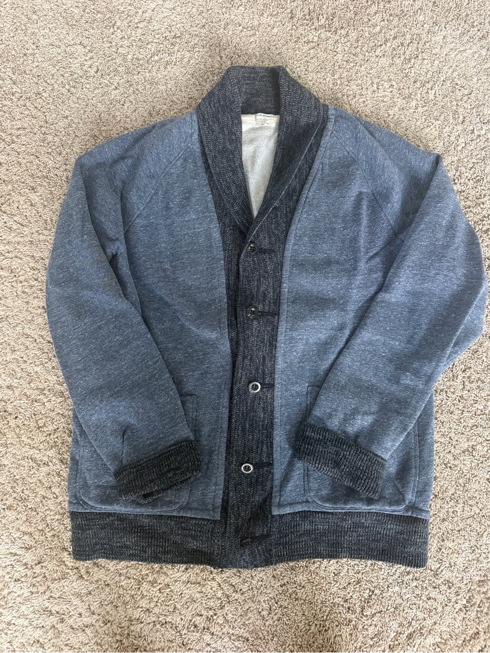 Club Monaco Men's Two-Tone Shawl Collar Cardigan in Blue and Charcoal